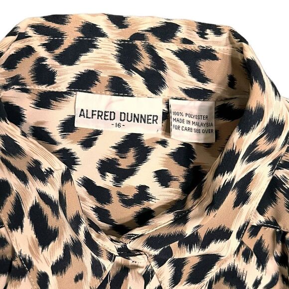 Vintage 80s Alfred Dunner Leopard Print Silky Long sleeve Shirt Blouse Size 16 - Picture 7 of 12